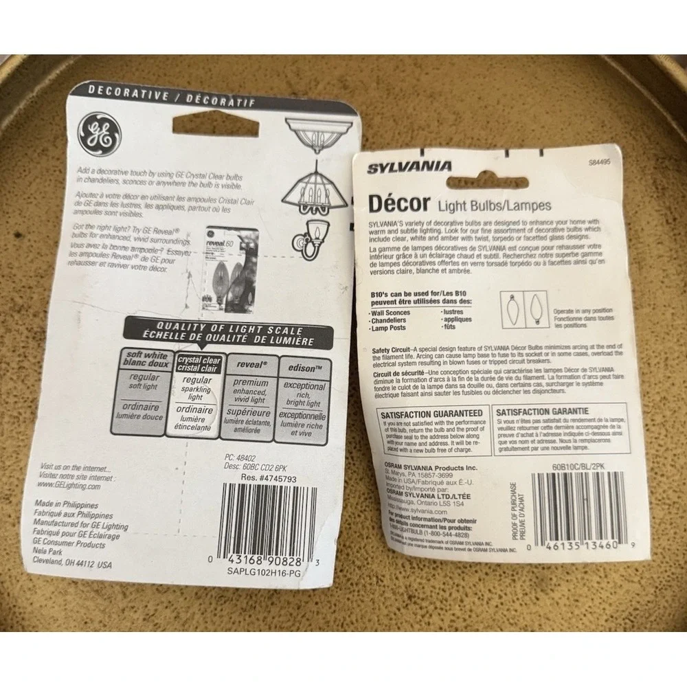 4 GE & Sylvania 60 Watt Candelabra Base Bulbs Crystal Clear (2) 2 Packs NEW!
